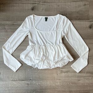 Wild Fable White Long Sleeve Peplum Top